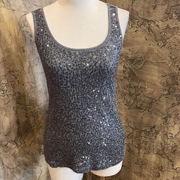 Christine V Gray Sequined Tank Top Size Medium - Picture 1 of 4